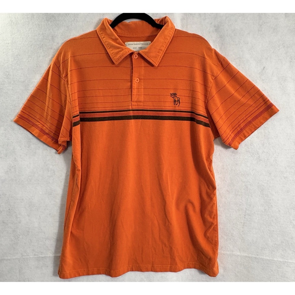ABERCROMBIE FITCH Men Pullover Short Sleeve Moose Polo Shirt Sz XL Orange 5-19